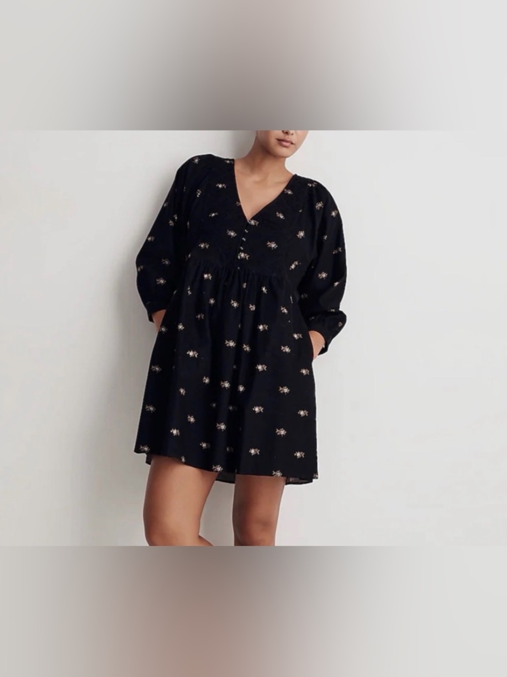 Madewell Corduroy Quilted-Bib Mini Dress in Blurred Ikat-Size Medium- Black